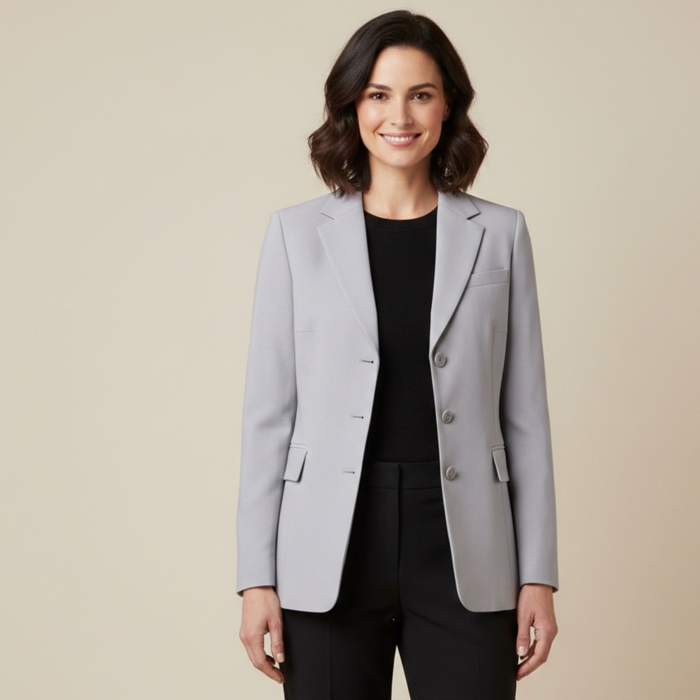 J Crew Womens Blue Gray Wool Three Button Classic Blazer Jacket